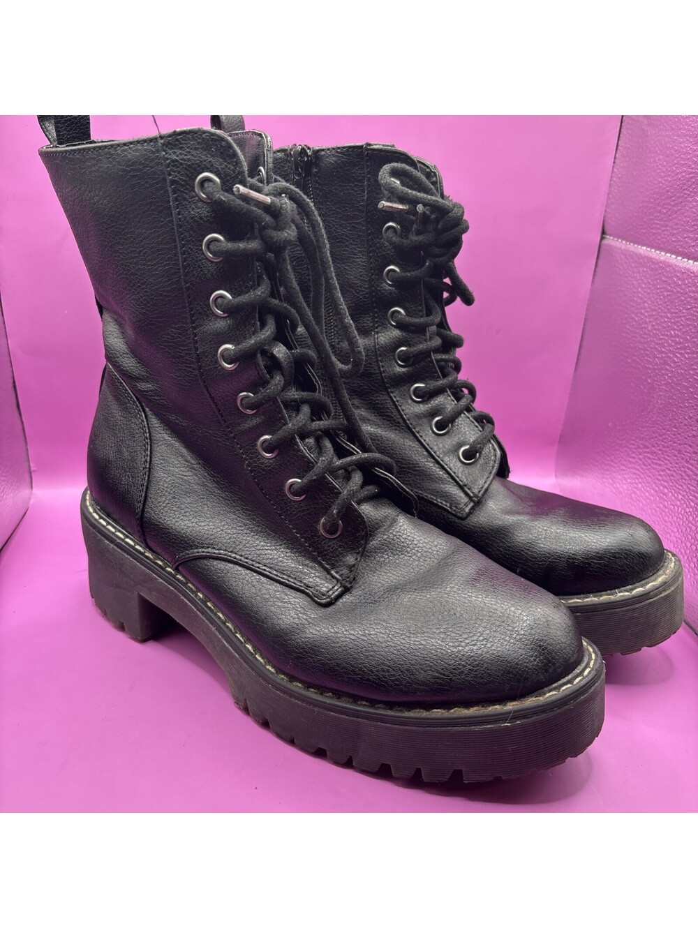 Rumble Black Lace-Up Combat Boots Size 7.5M